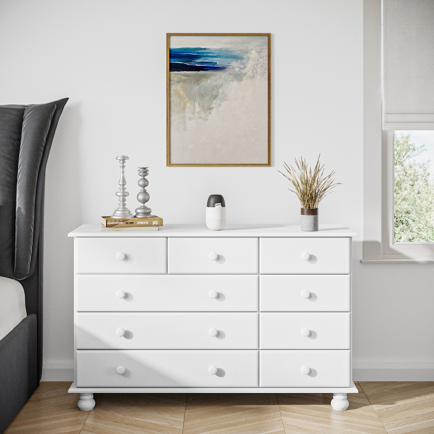 A Decorative Bowl On A Bedroom Chest