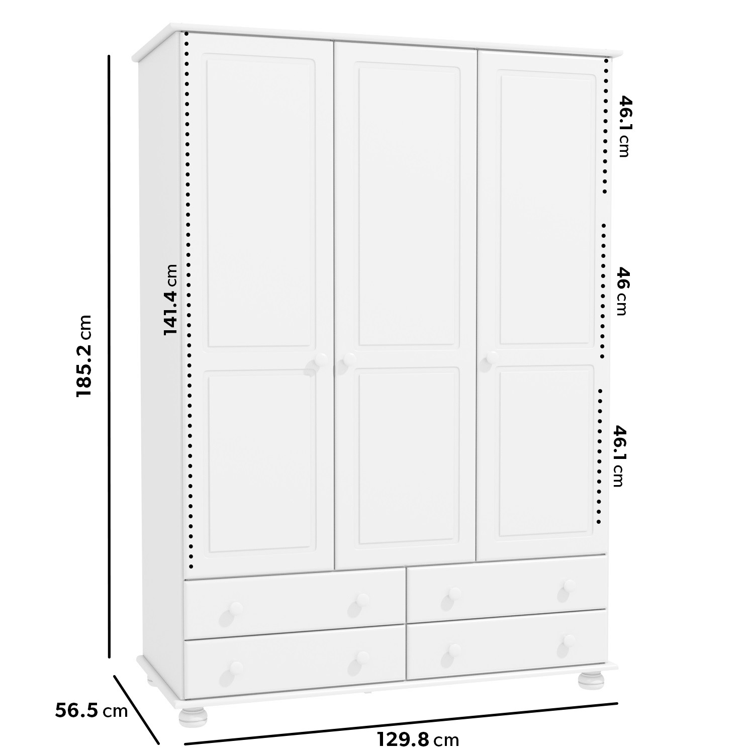 New Modern Wide 3 door 4 drawer Wardrobe / White / Bedroom Furniture