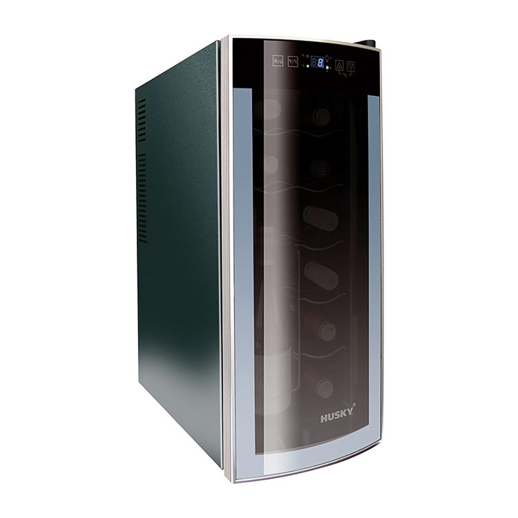 Husky 12 Bottle Freestanding Under Counter Wine Cooler Single Zone Tall - Black