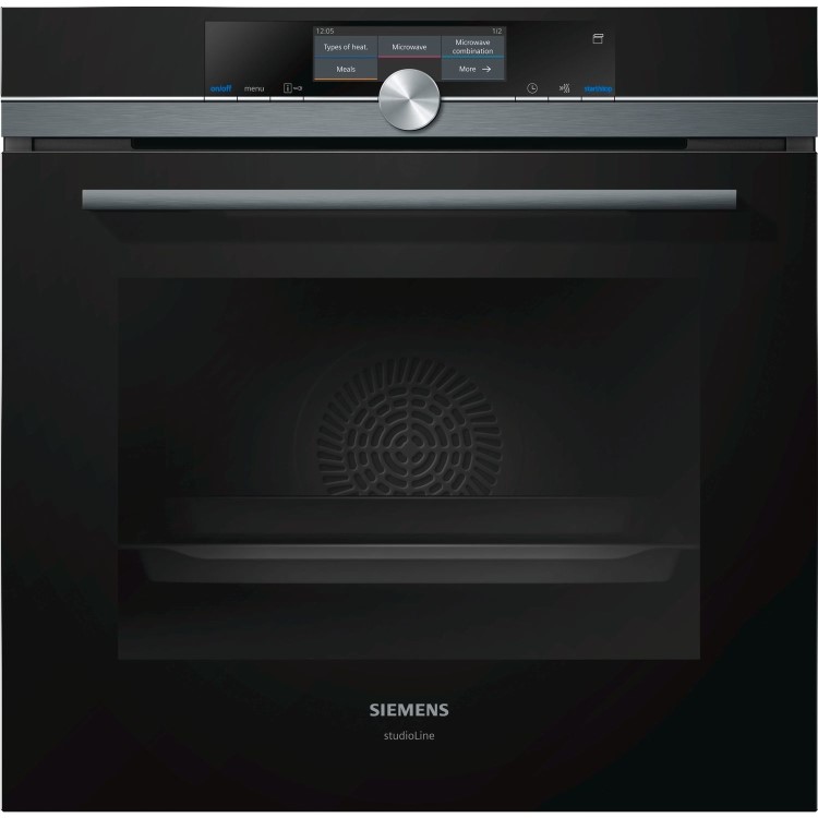 Refurbished Siemens HN878G4B6B iQ700 60cm Single Built In Electric Oven with Microwave and Pulse Steam Black