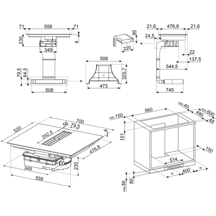 Smeg 70cm 4 Zone Venting Induction Hob with MultiZone