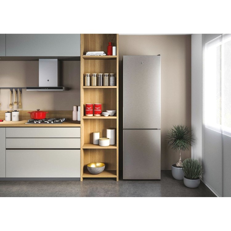 Refurbished Hoover HOCE4T620EXK Freestanding 377 Litre 70/30 Frost Free Fridge Freezer Silver