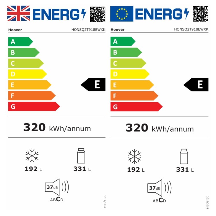 Hoover 523 Litre Side-by-Side American Fridge Freezer - Inox