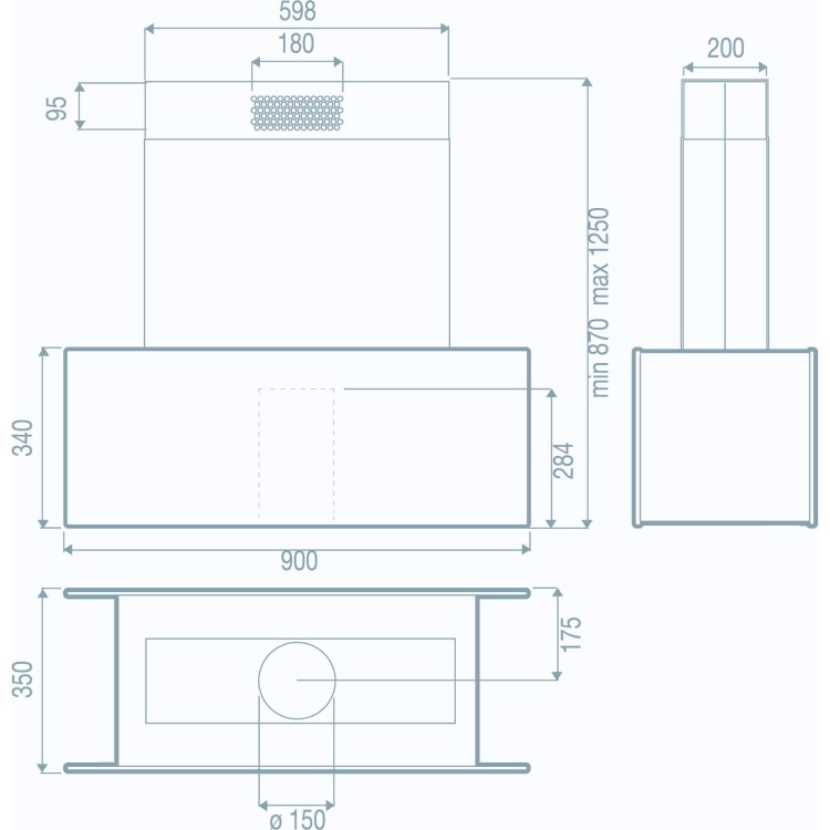 Best HOOD-BE-SE-90-PA Secret 900mm Pendant Island Hood Without Panel