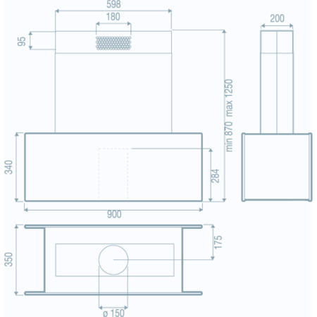 Best HOOD-BE-SE-90-WH Secret 900mm Pendant Island Hood in Stainless Steel & White Painted Glass