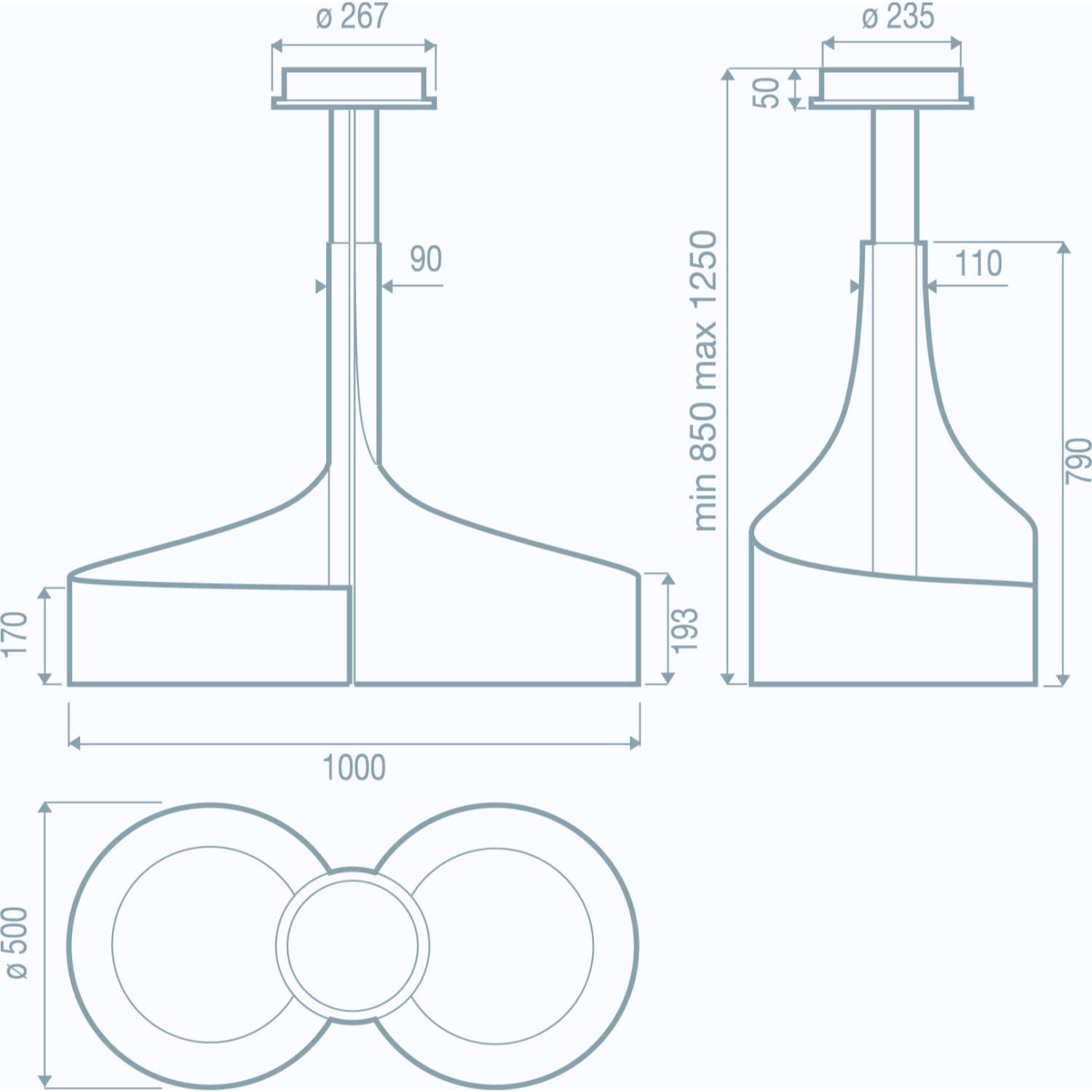 Best HOODBEVED10S Double Vertigo 1000mm Pendant Island Cooker Hood