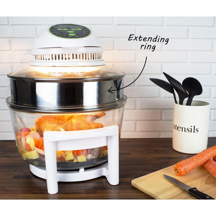 GRADE A2 - electriQ 17 Litre Hinged Digital Premium Halogen Oven + Full Accessories pack - Easy Cooking Presets