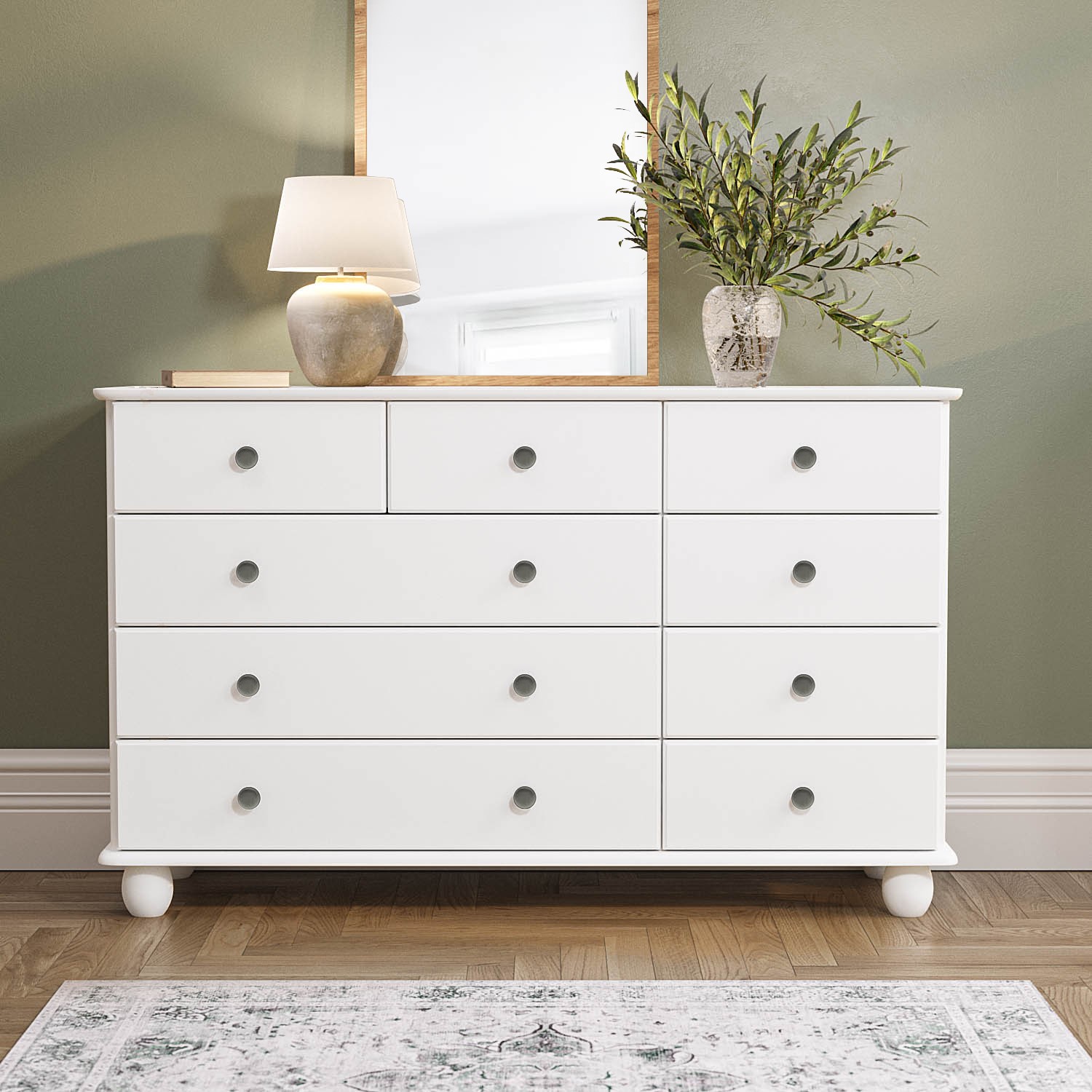 Wide White Chest of 9 Drawers - Hampton ...