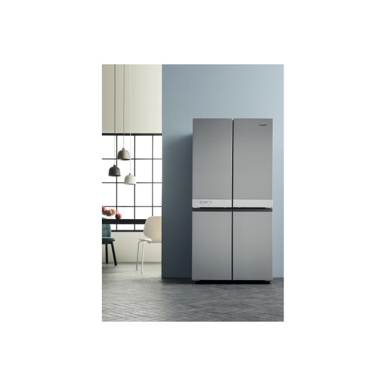 Refurbished Hotpoint HQ9B1L1 Freestanding 591 Litre American Fridge Freezer Stainless Steel