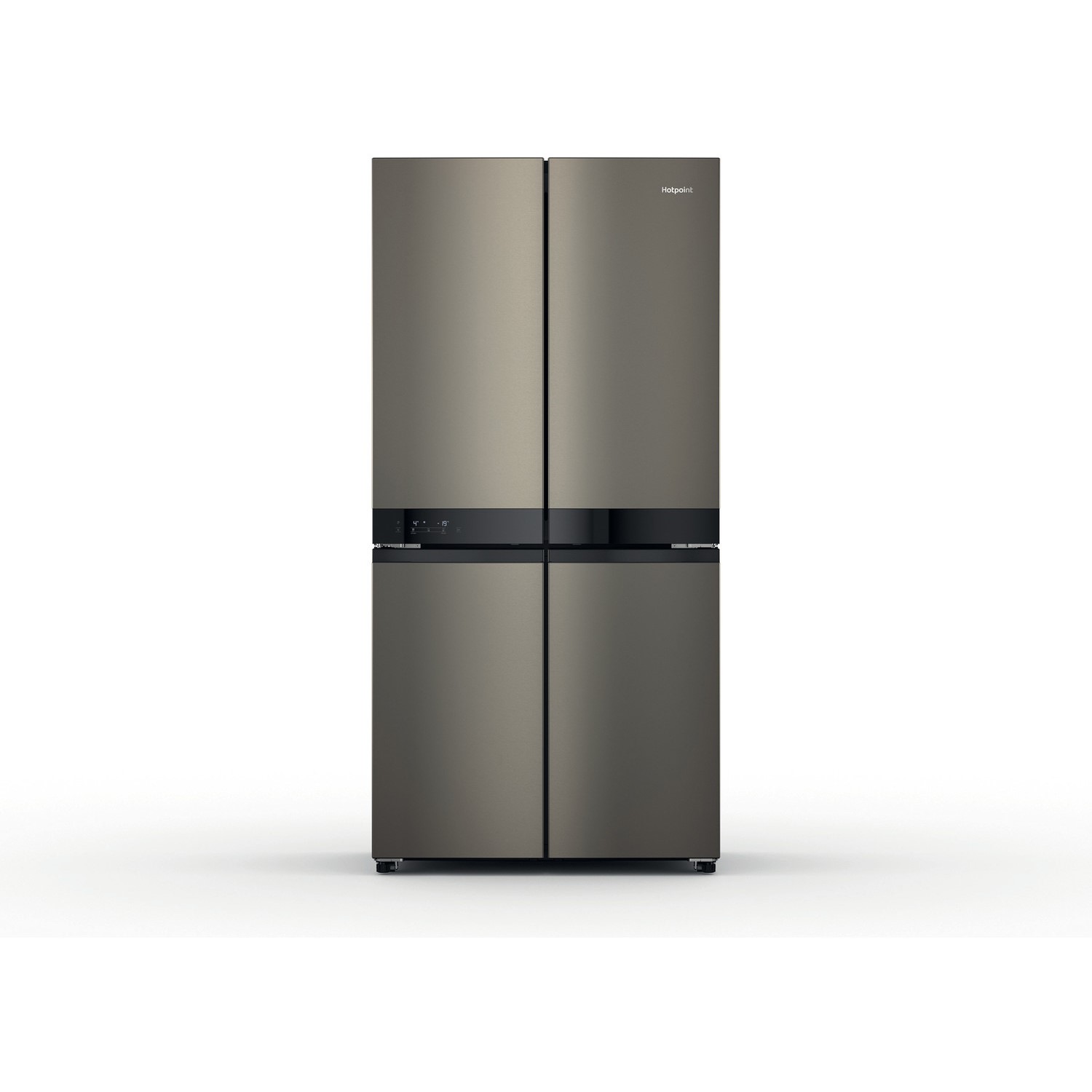 Refurbished Hotpoint HQ9U1BL Four Door American Fridge Freezer - Black & Stainless Steel