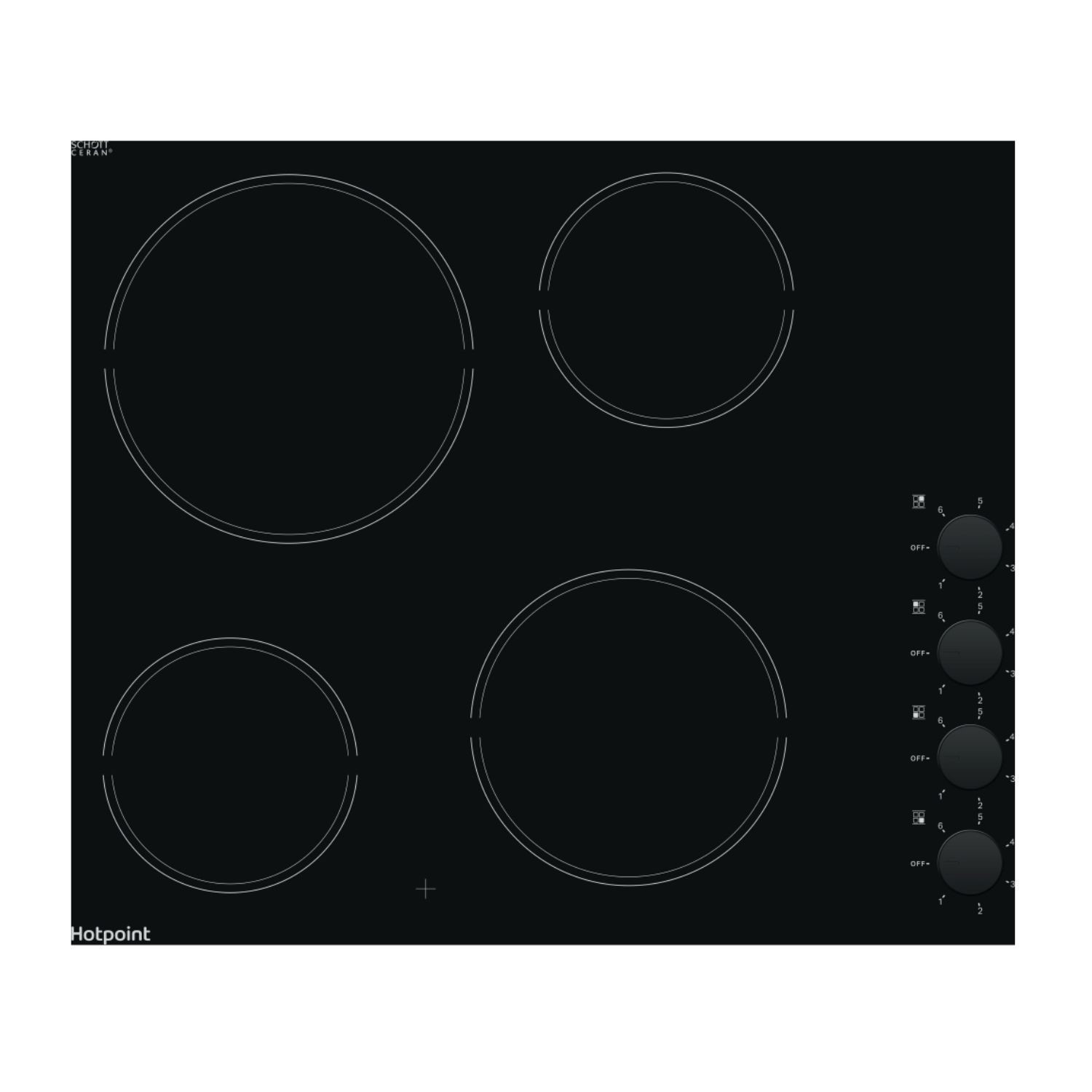 Hotpoint HR620RH 60cm 4 Zone Frameless Ceramic Hob Black Side Controls