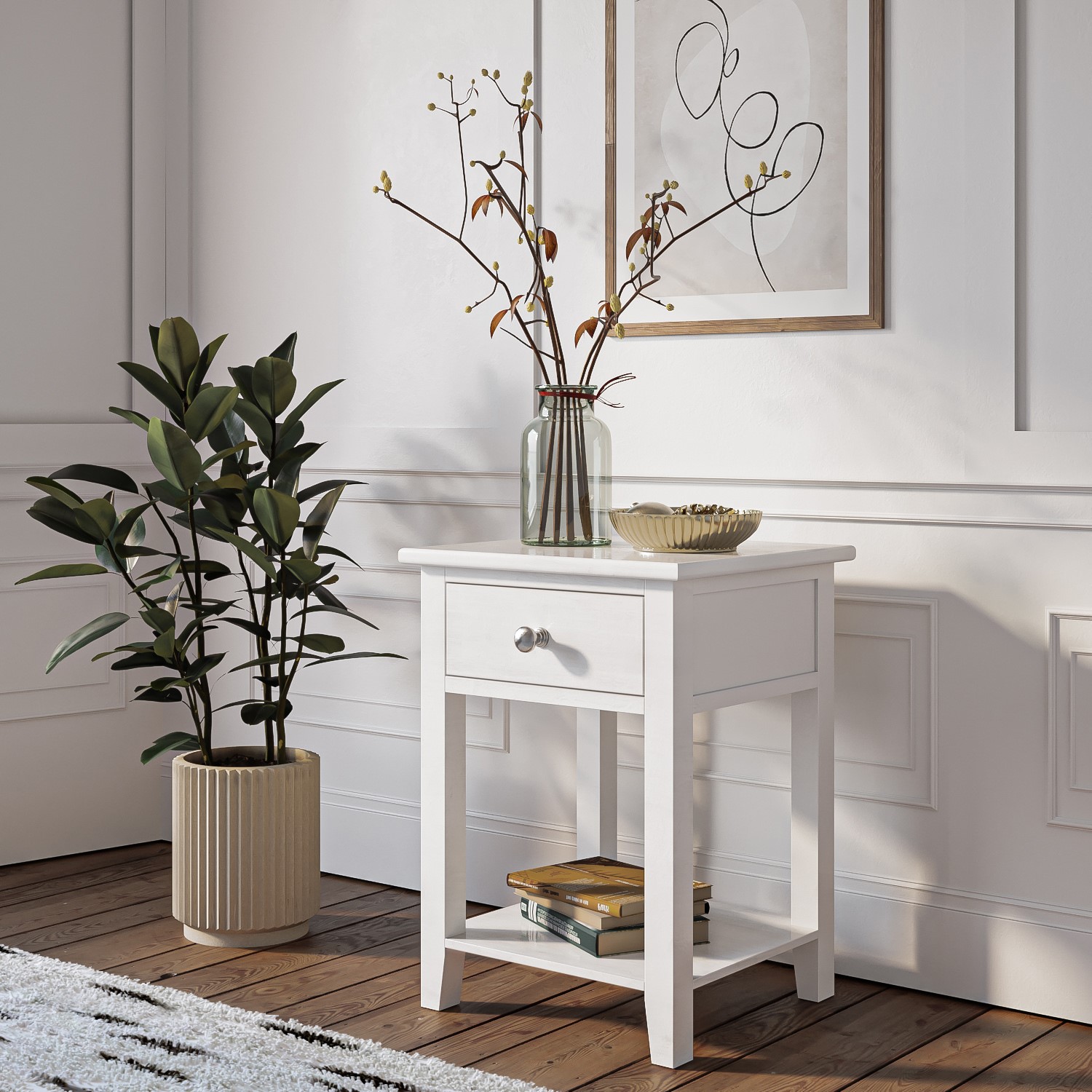 Details About White Bedside Table 1 Drawer Wooden Cabinet Nightstand Bedroom Storage