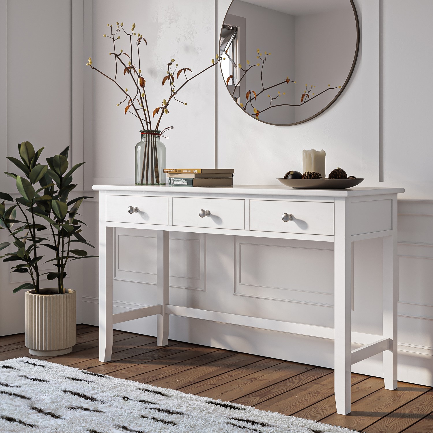 White Dressing Table 3 Drawer Vanity Console Solid Wood Bedroom Furniture 5056096001655 eBay
