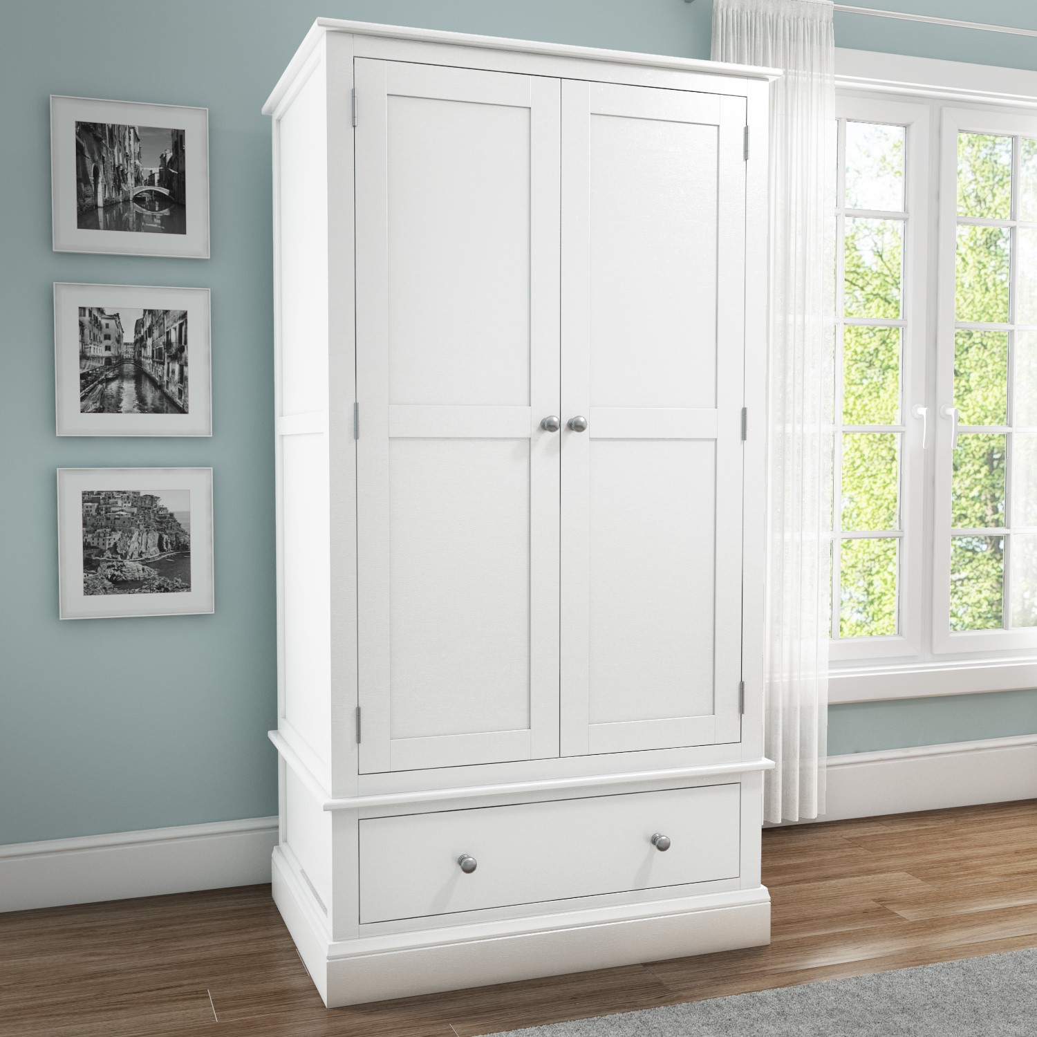 Details About White 2 Door 1 Drawer Wardrobe Solid Wood Bedroom Furniture Combi