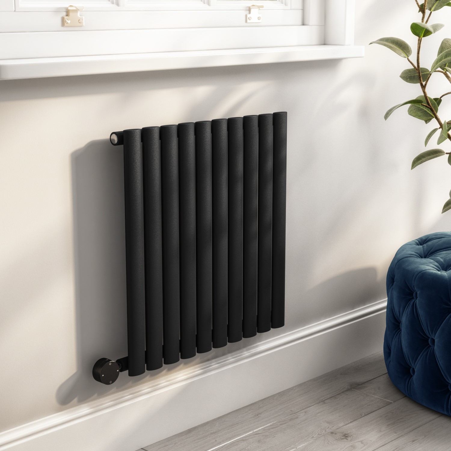 Electriq Midnight  Horizontal Smart Electric Radiator With Wi-Fi Thermostat 600W H600xw590mm Bathroom Safe HS10-600-0.6BW