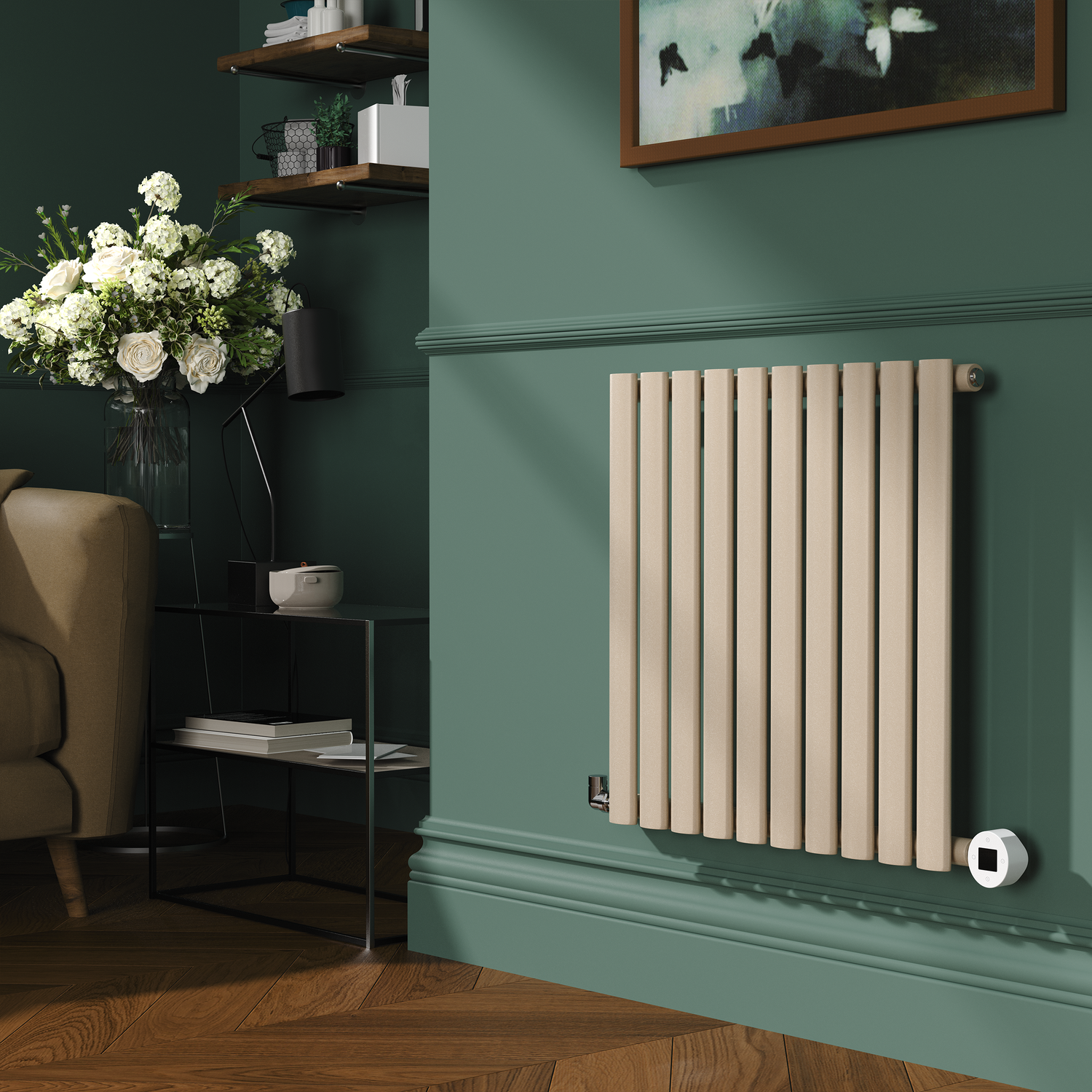 Cleopatra Horizontal Smart Electric Radiator Wi Fi Thermostat 1.2KW H600xW590 Bathroom Safe