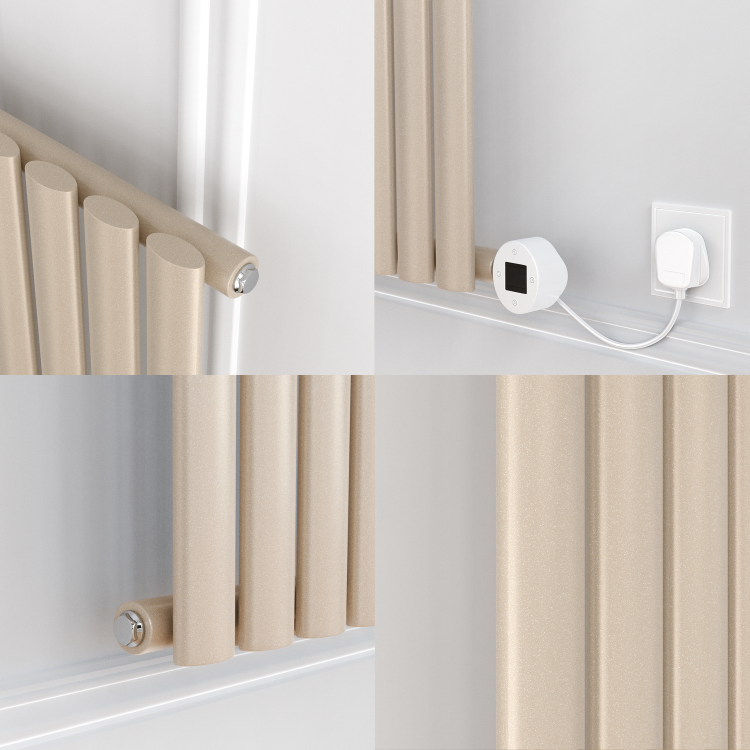 Cleopatra Horizontal Smart Electric Radiator with Wi-Fi Thermostat - 1.2KW - H600xW590 - Bathroom Safe