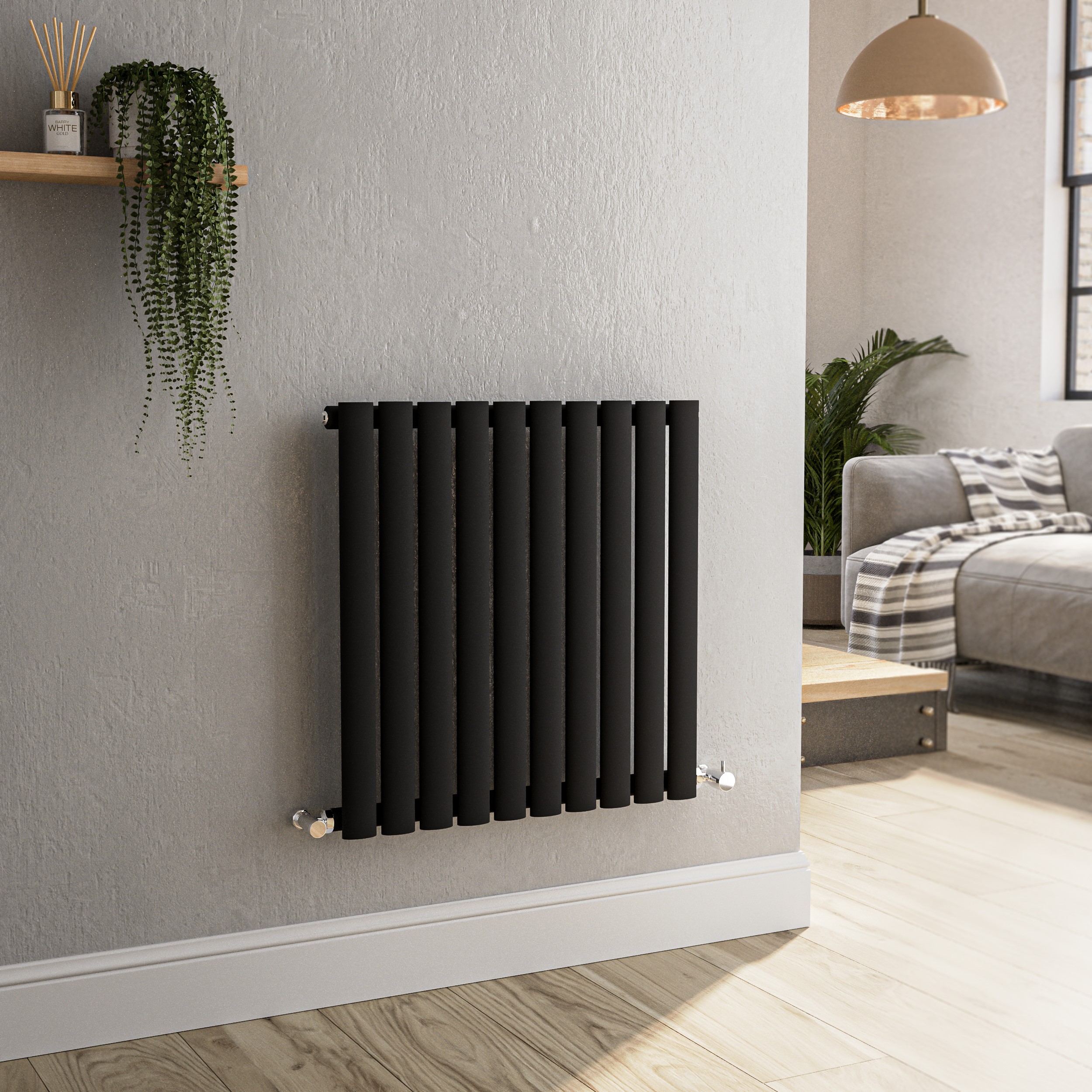 Sorrento Midnight  Horizontal Oval Designer Radiator 600X590mm Single Panel 1576 Btu HS10-600-BCO