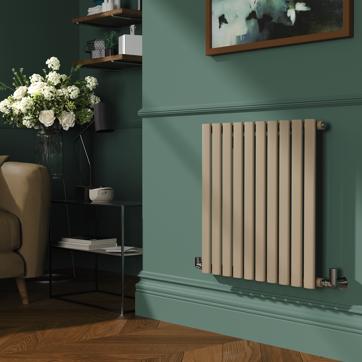 Sorrento Beige Grey Horizontal Oval Designer Radiator 600X590mm Single Panel 1576 Btu - Image 2