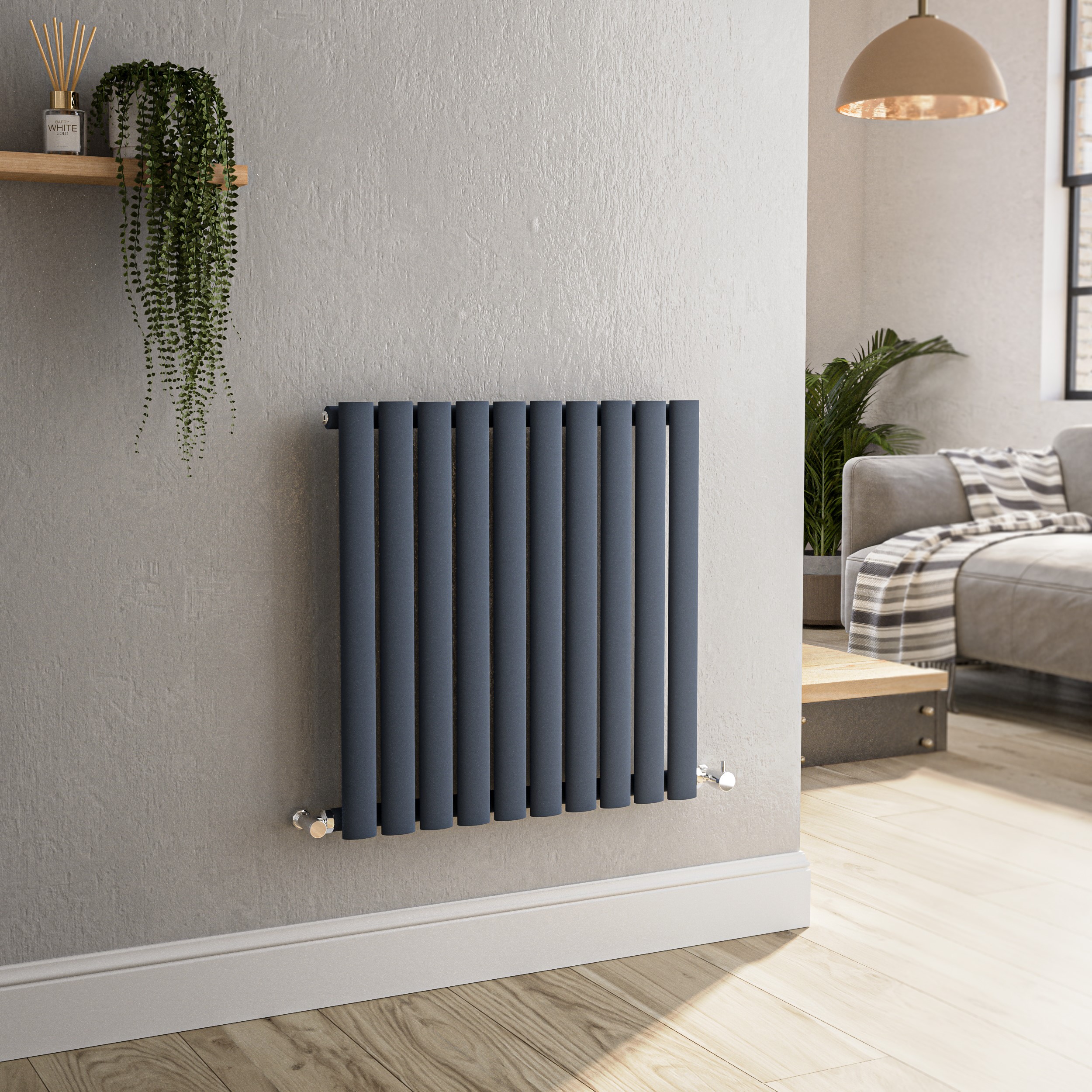 Sorrento  Horizontal Oval Designer Radiator 600X590mm Single Panel 1576 Btu HS10-600-DGCO