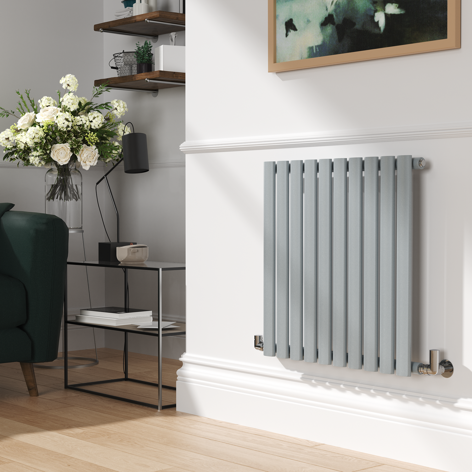 Sorrento Salt & Pepper Horizontal Oval Designer Radiator 600X590mm Single Panel 1576 Btu HS10-600-SPCO