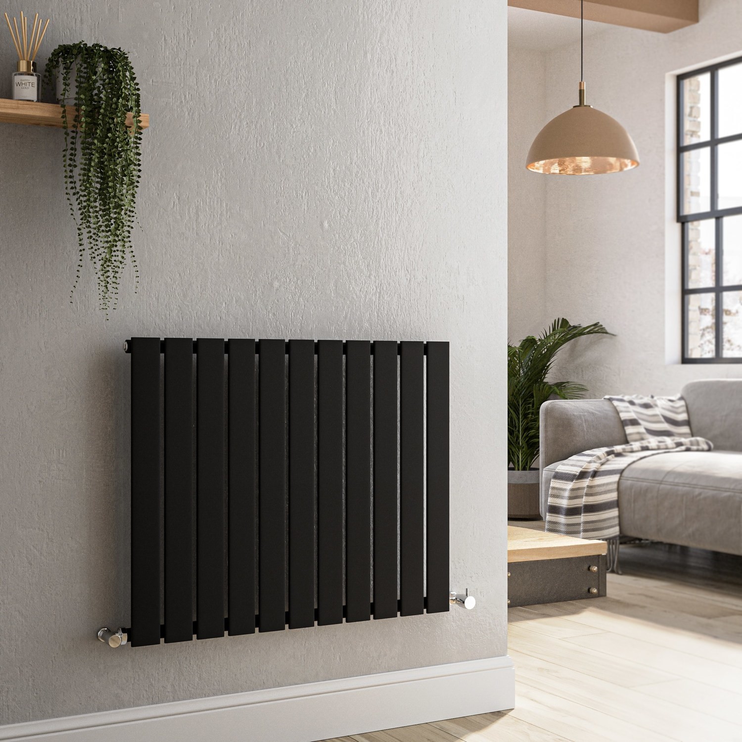 Riace Midnight  Horizontal Flat Designer Radiator 600X748mm Single Panel 1589 Btu HS11-600-BCF