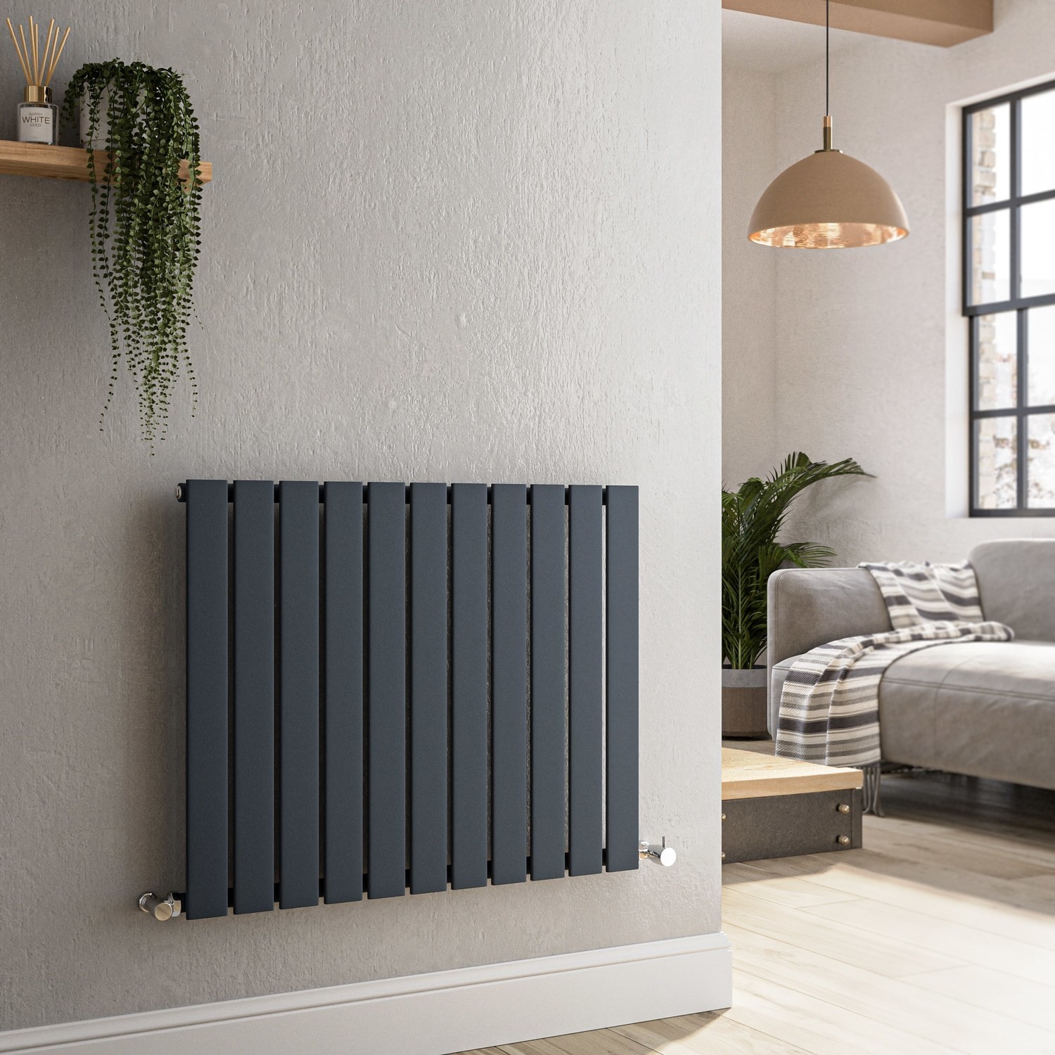 Riace  Horizontal Flat Designer Radiator 600X748mm Single Panel 1589 Btu HS11-600-DGCF