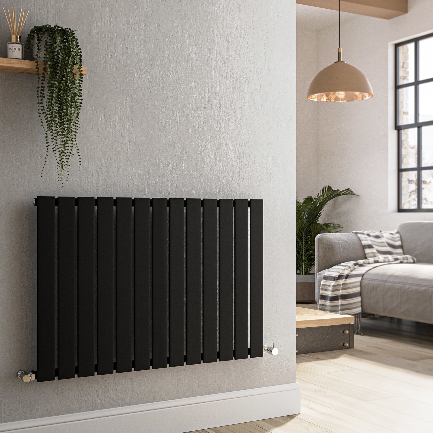 Riace Midnight  Horizontal Flat Designer Radiator 600X884mm Single Panel 2065 Btu HS13-600-BCF