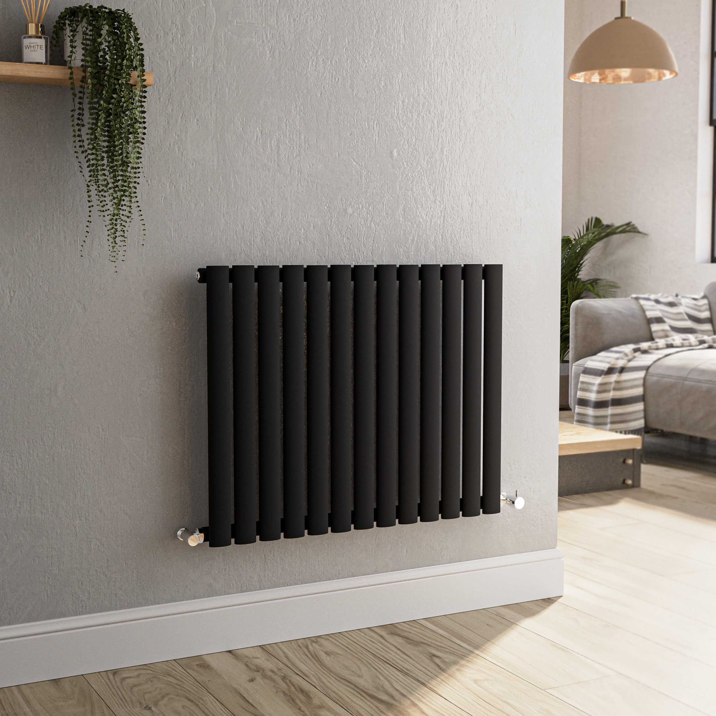Sorrento Midnight  Horizontal Oval Designer Radiator 600X767mm Single Panel 2049 Btu HS13-600-BCO