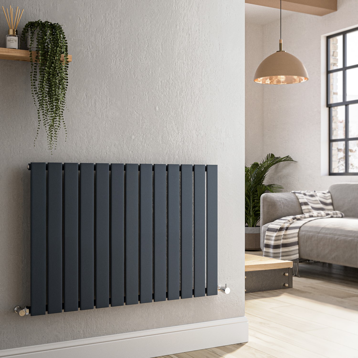 Riace  Horizontal Flat Designer Radiator 600X884mm Single Panel 2065 Btu HS13-600-DGCF
