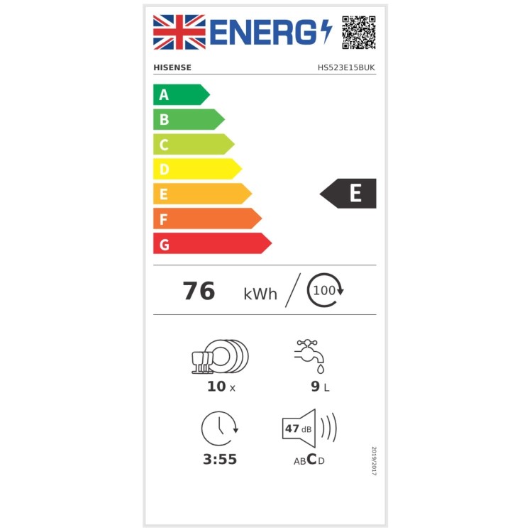 Refurbished Hisense HS523E15BUK 10 Place Freestanding Slimline Dishwasher Black