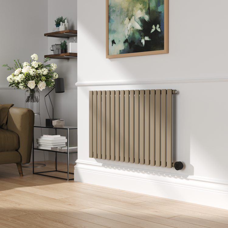 Beige grey Horizontal Smart Electric Radiator with Wi-Fi Thermostat - 1.2KW - H600xW1000 - Bathroom Safe