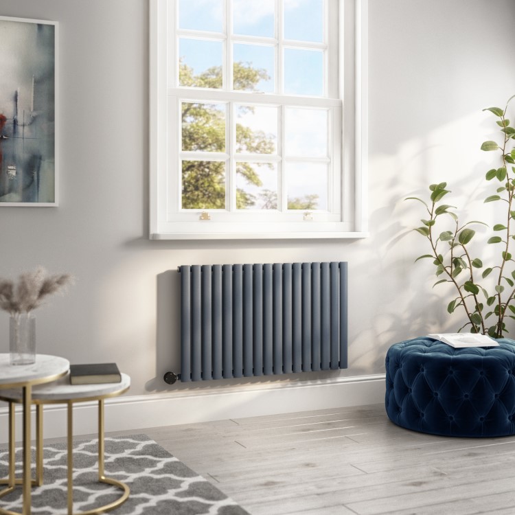 GRADE A1 - Anthracite Electric Horizontal Designer Radiator 1.2kW with Wifi Thermostat - H600xW1003mm - IPX4 Bathroom Safe