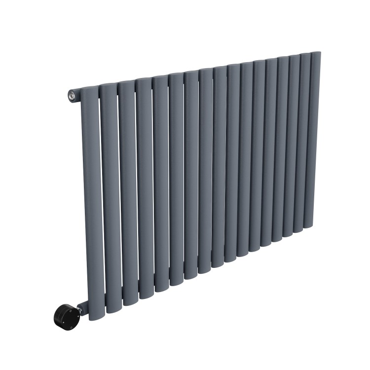 GRADE A1 - Anthracite Electric Horizontal Designer Radiator 1.2kW with Wifi Thermostat - H600xW1003mm - IPX4 Bathroom Safe