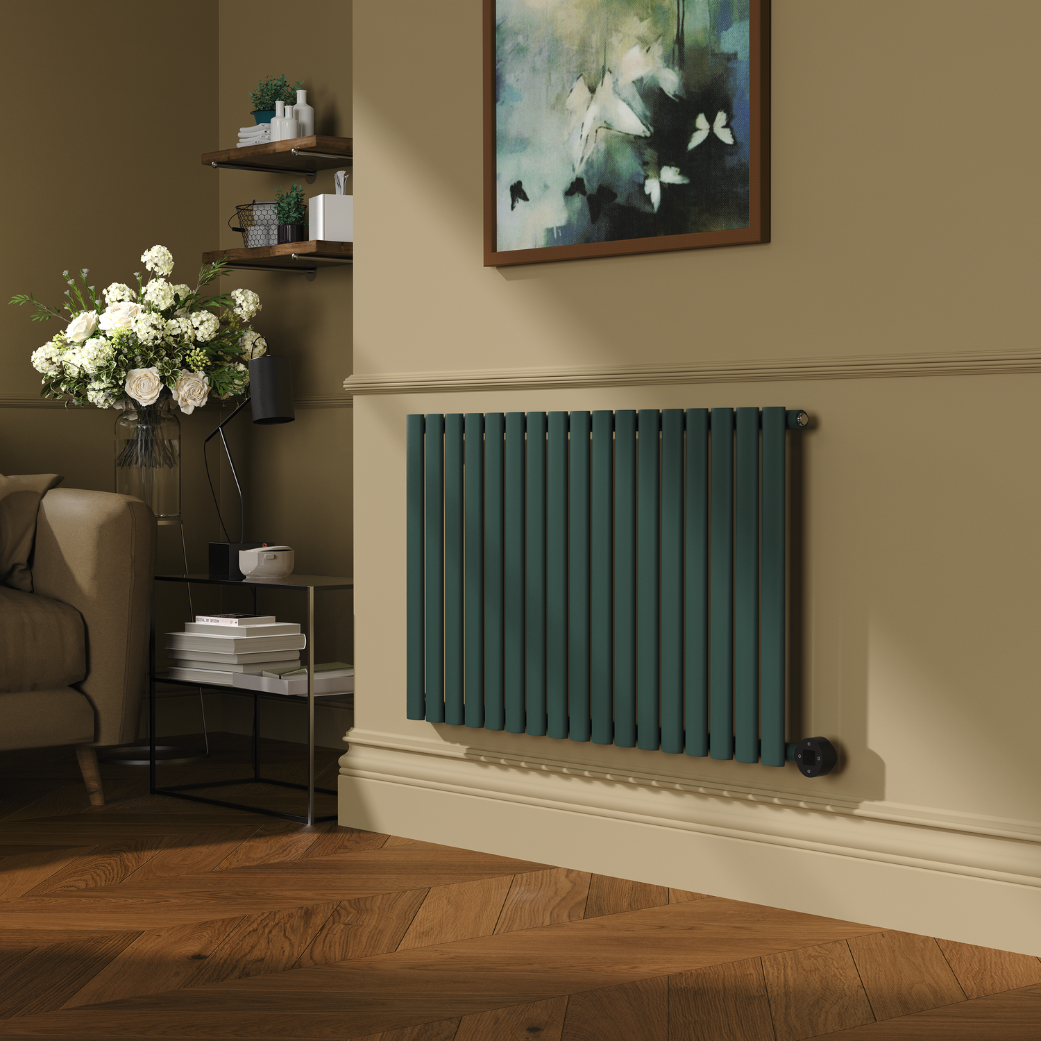 Electriq Evergreen Horizontal Smart Electric Radiator With Wi-Fi Thermostat 1.2Kw H600xw1000 Bathroom Safe HS17-600-1.2EGW