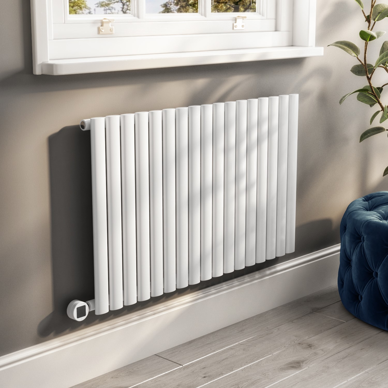 White Horizontal Smart Electric Radiator with Wi-Fi Thermostat - 1.2kW ...