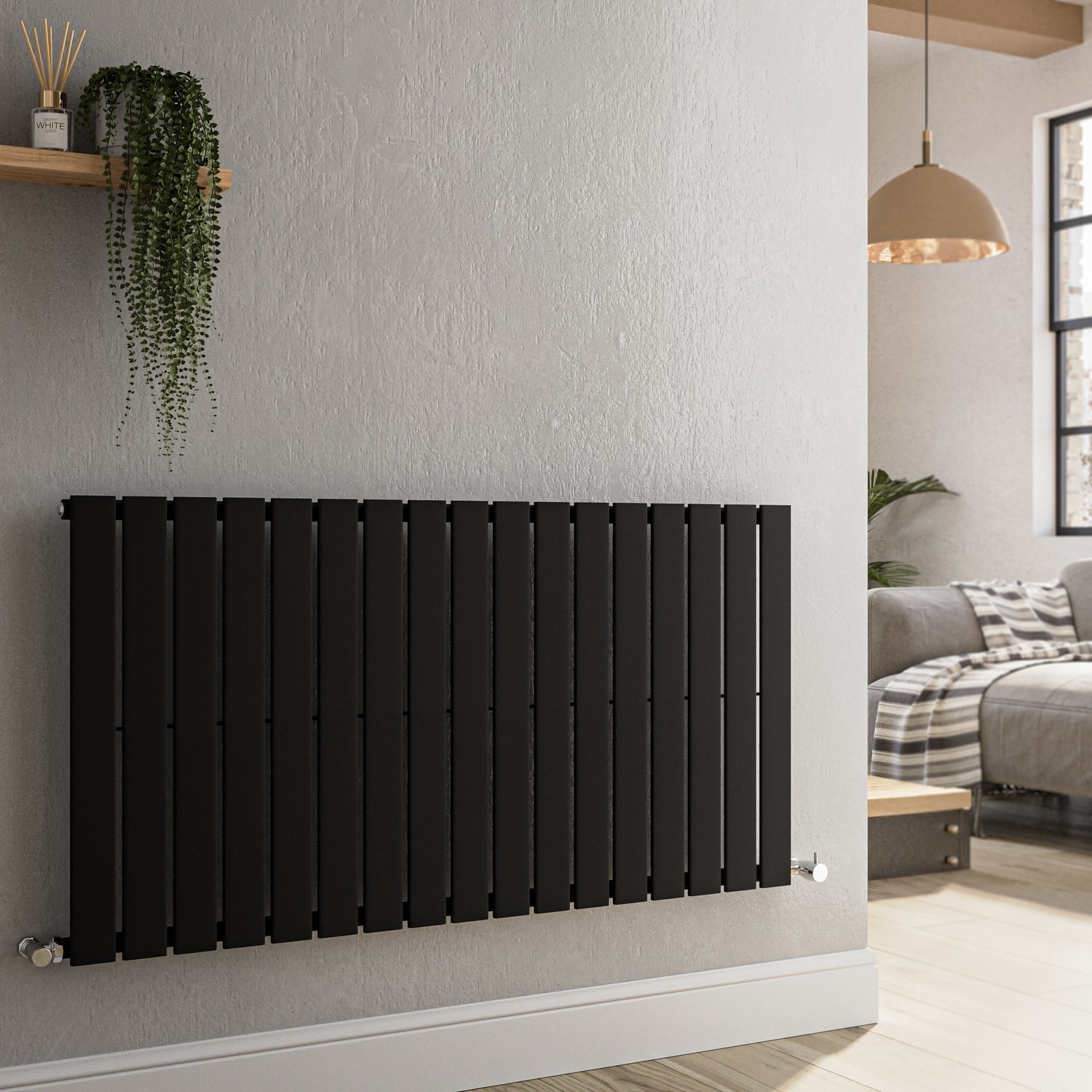 Riace Midnight  Horizontal Flat Designer Radiator 600X1156mm Single Panel 2701 Btu HS17-600-BCF