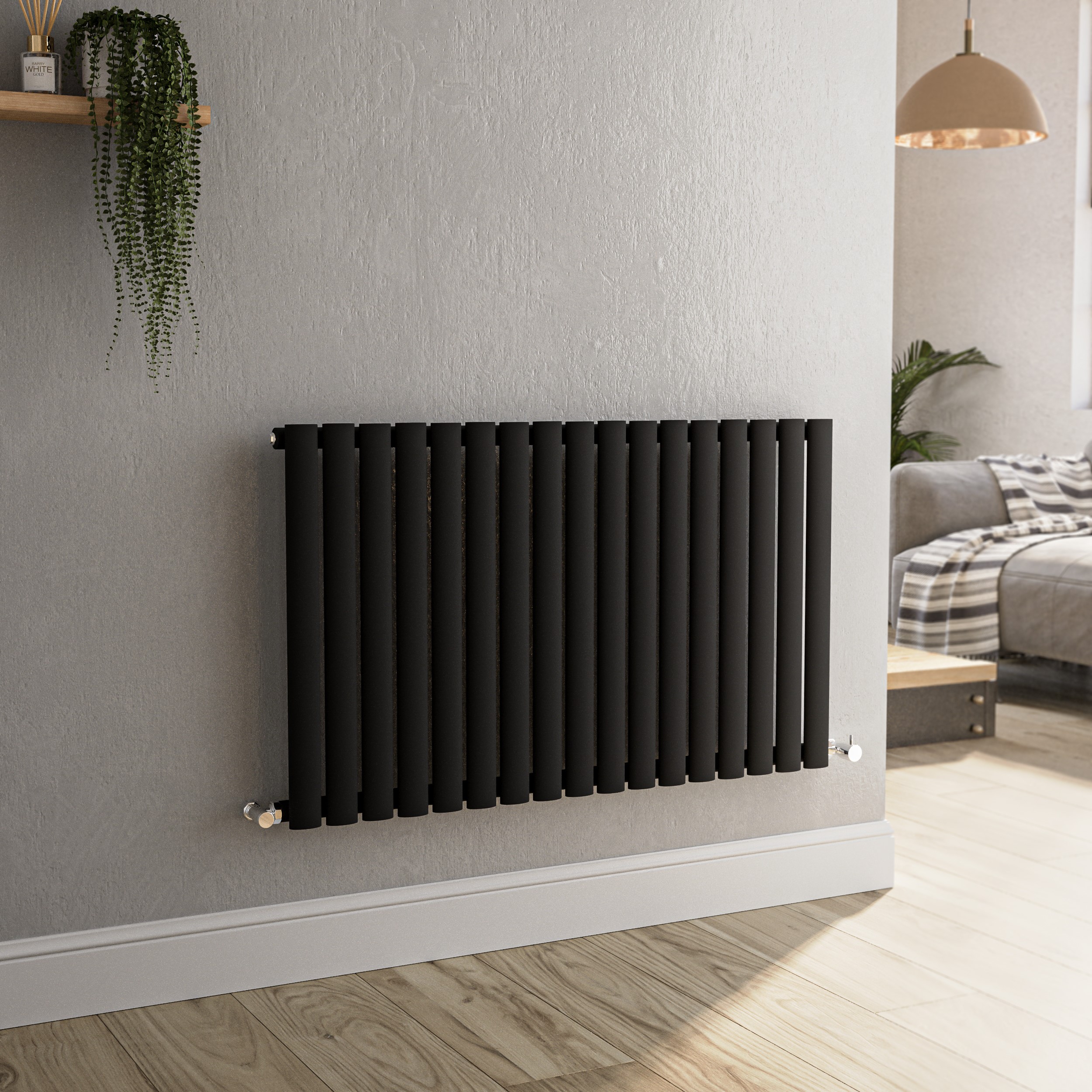 Sorrento Midnight  Horizontal Oval Designer Radiator 600X1003mm Single Panel 2679 Btu HS17-600-BCO