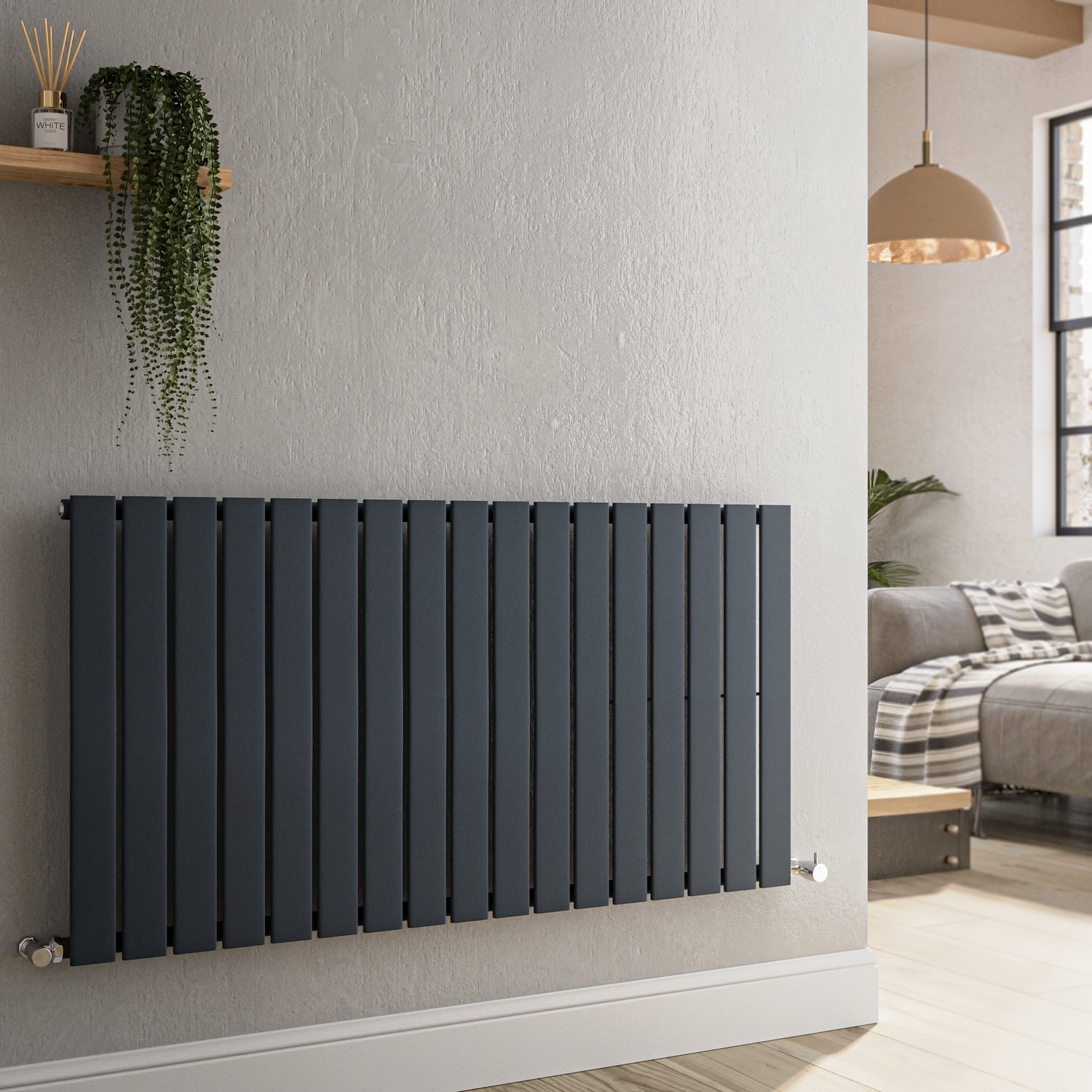 Riace  Horizontal Flat Designer Radiator 600X1156mm Single Panel 2701 Btu HS17-600-DGCF