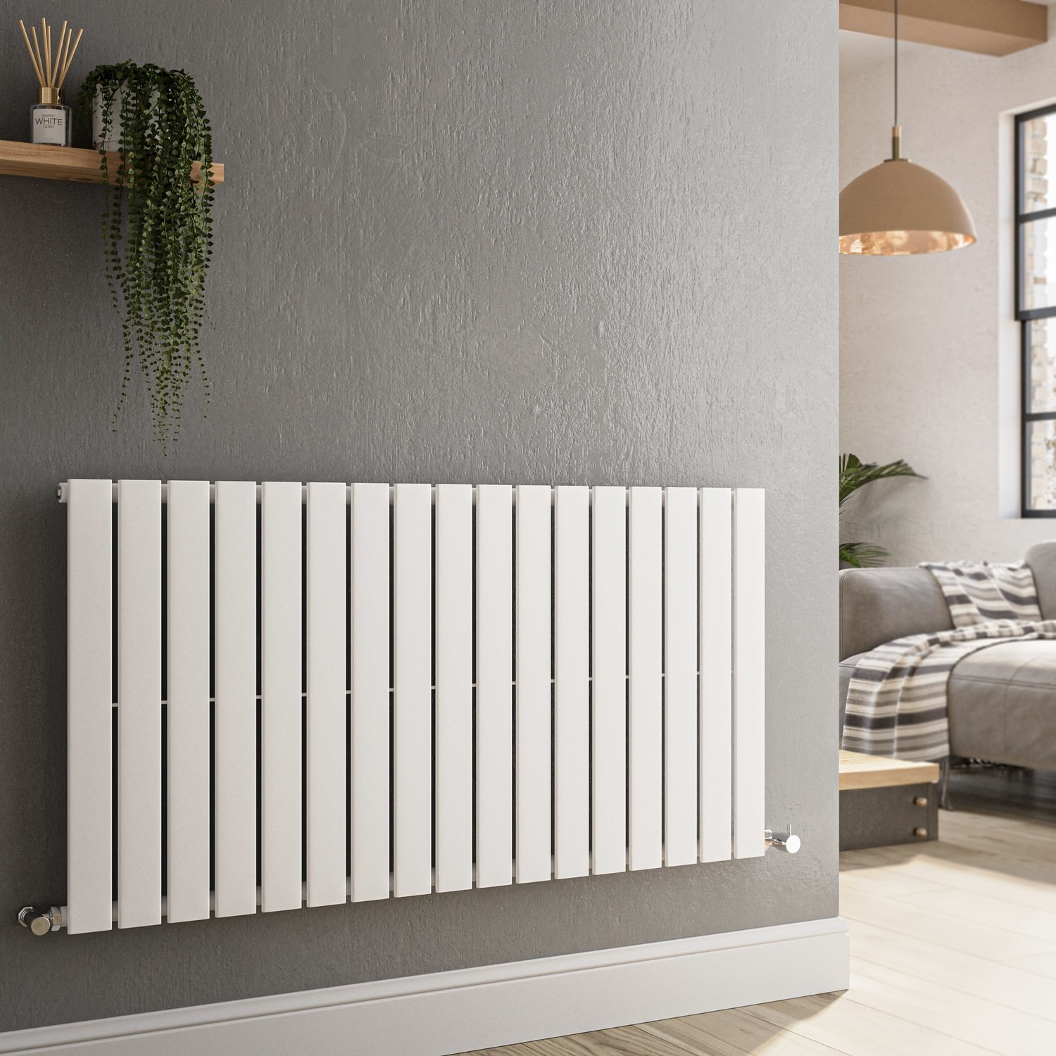 Riace  Horizontal Flat Designer Radiator 600X1156mm Single Panel 2701 Btu HS17-600-WCF