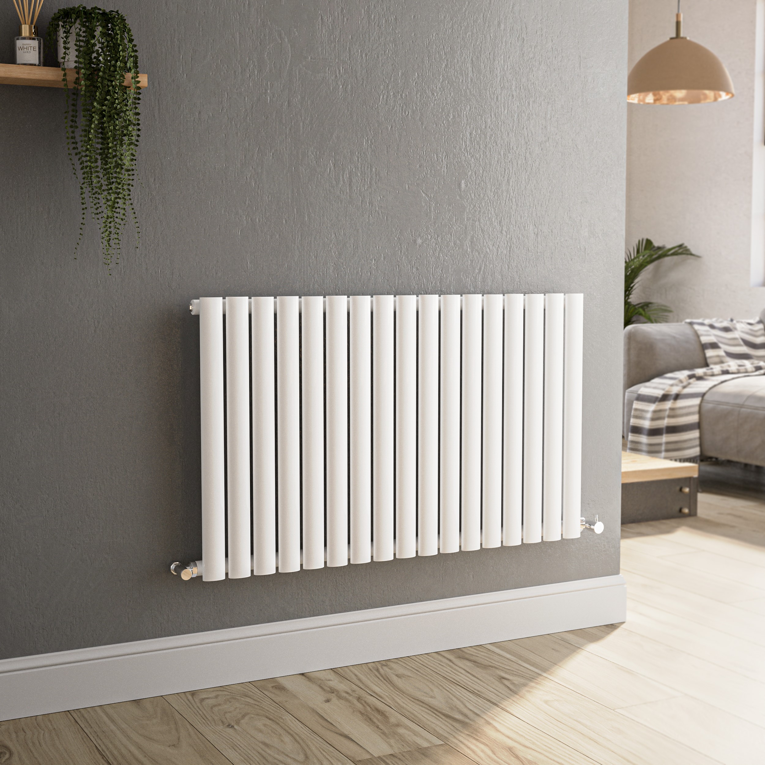 Sorrento  Horizontal Oval Designer Radiator 600X1003mm Single Panel 2679 Btu HS17-600-WCO