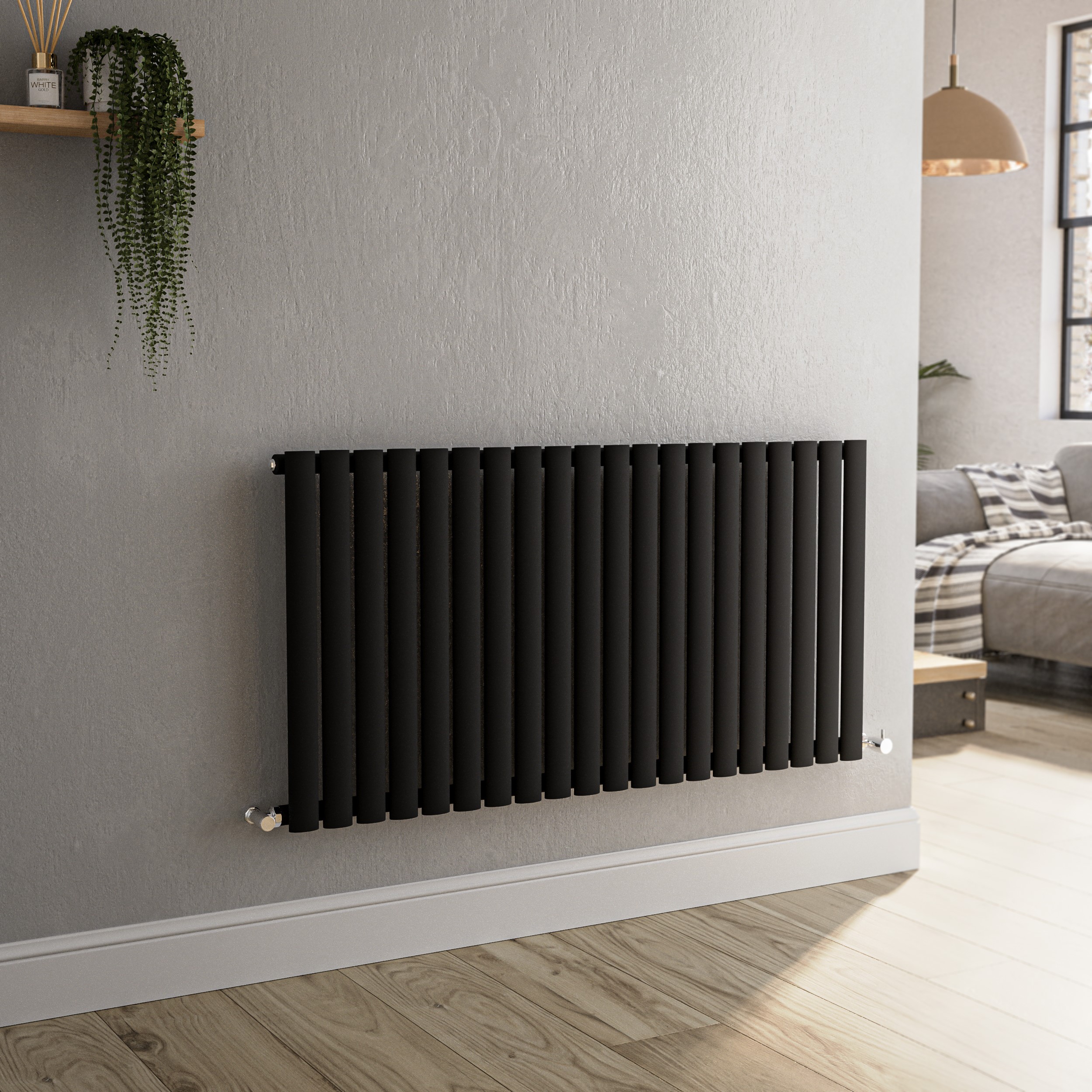 Sorrento Midnight  Horizontal Oval Designer Radiator 600X1180mm Single Panel 3152 Btu HS20-600-BCO