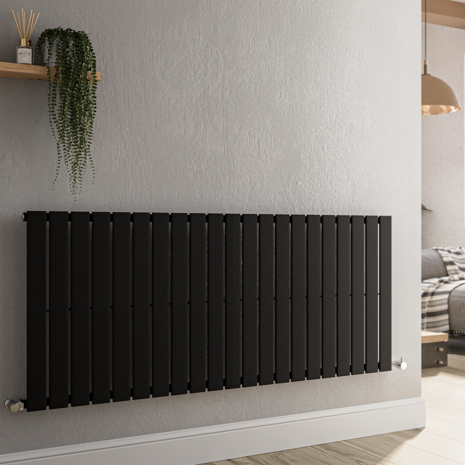 Riace Midnight  Horizontal Flat Designer Radiator 600X1428mm Single Panel 3337 Btu HS21-600-BCF