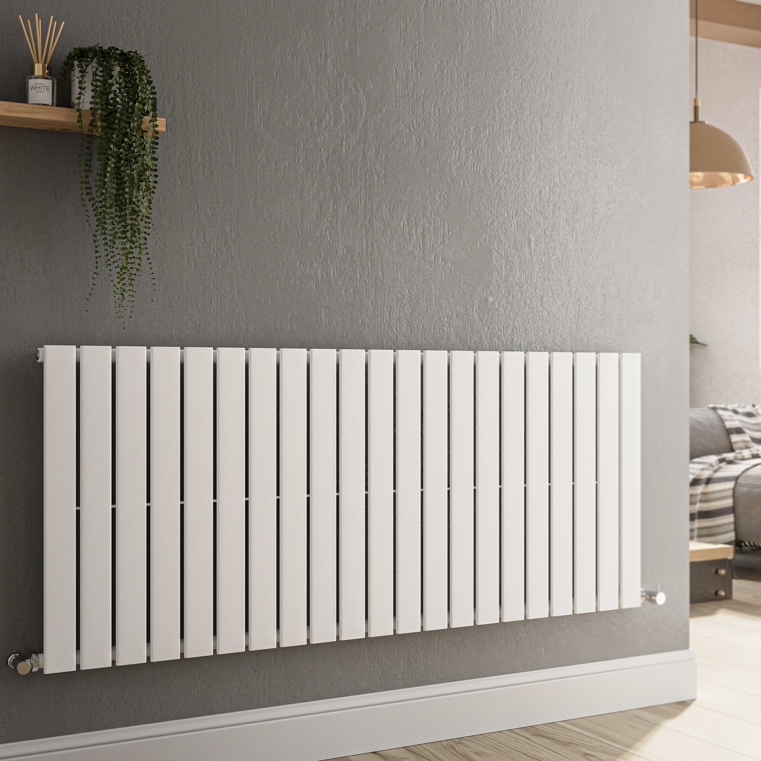 Riace  Horizontal Flat Designer Radiator 600X1428mm Single Panel 3337 Btu HS21-600-WCF