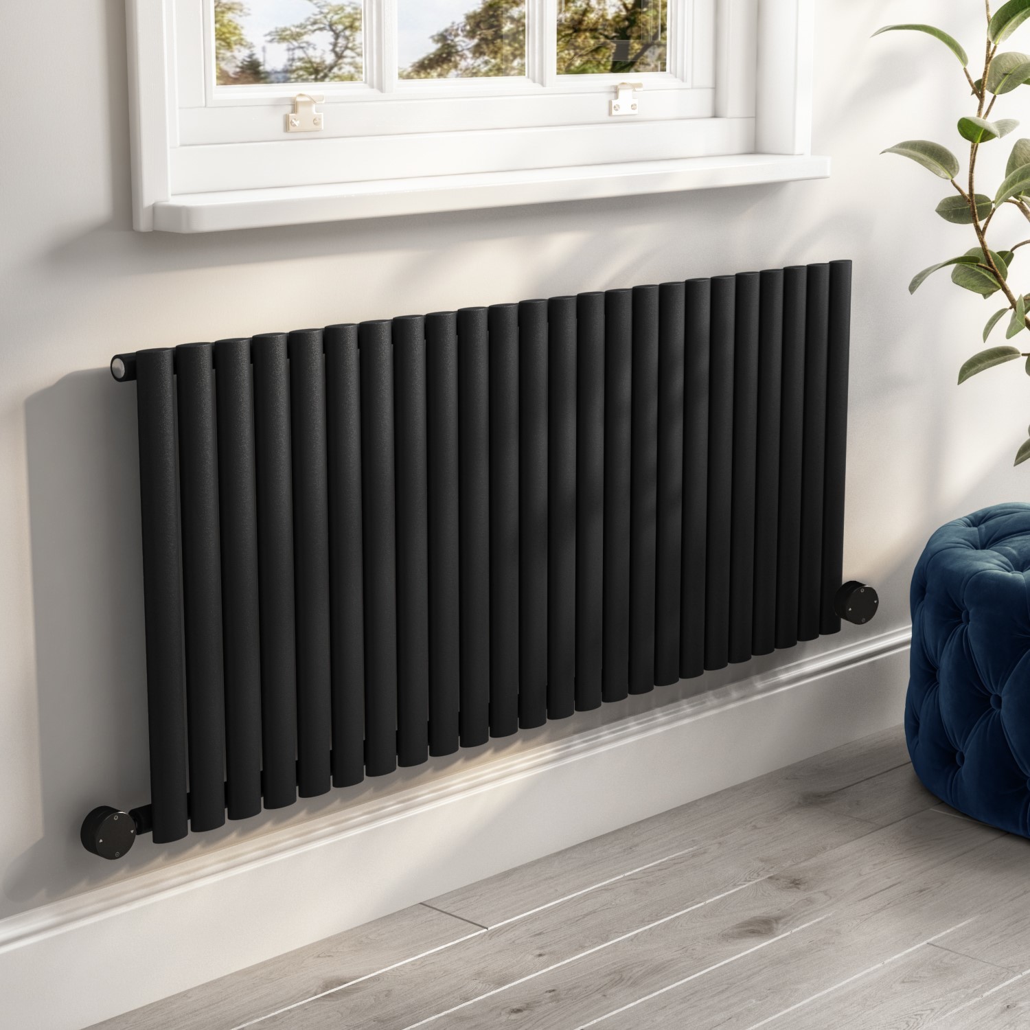 Electriq Midnight  Horizontal Smart Electric Radiator With Wi-Fi Thermostat 2000W H600xw1416mm Bathroom Safe HS24-600-2BW
