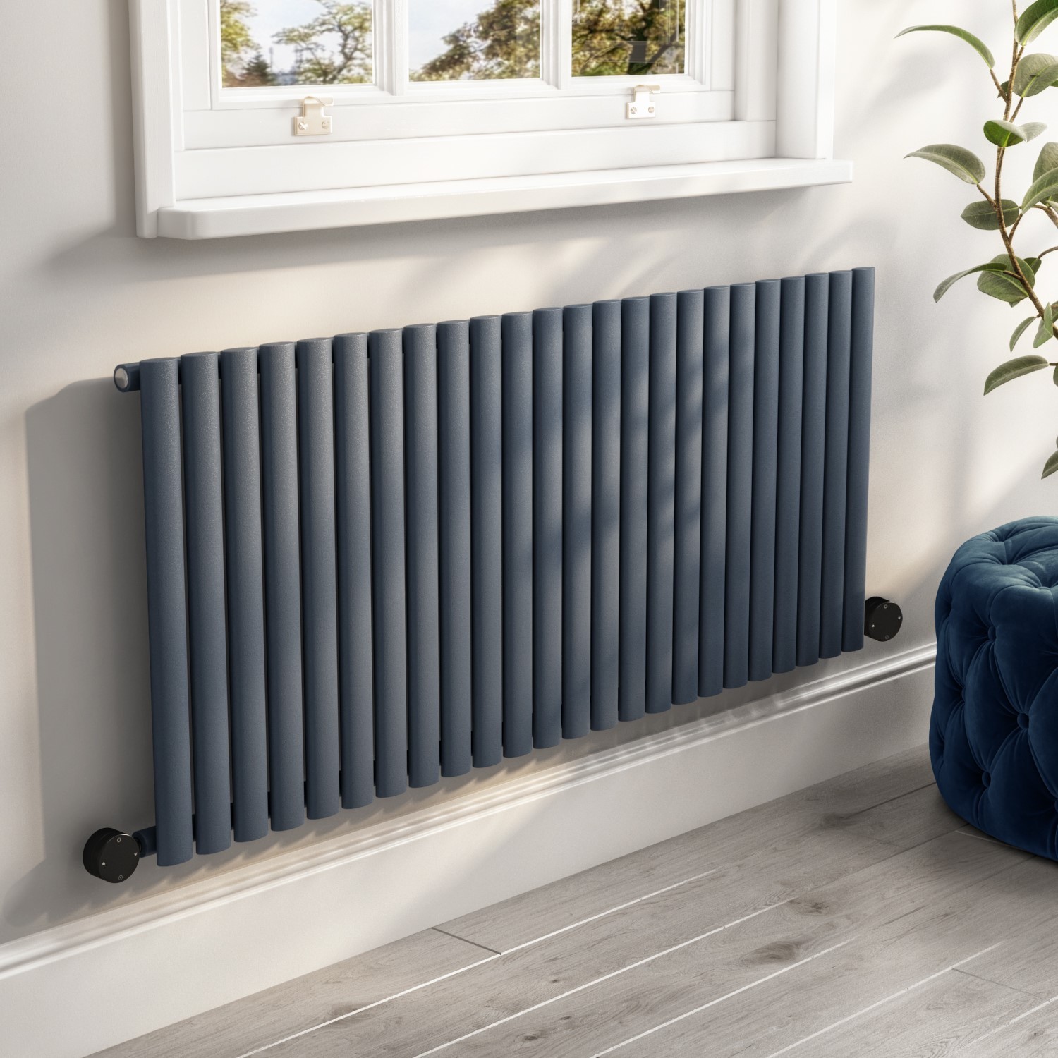 Electriq Anthracite Horizontal Smart Electric Radiator With Wi-Fi Thermostat 2000W H600xw1416mm Bathroom Safe HS24-600-2DGW