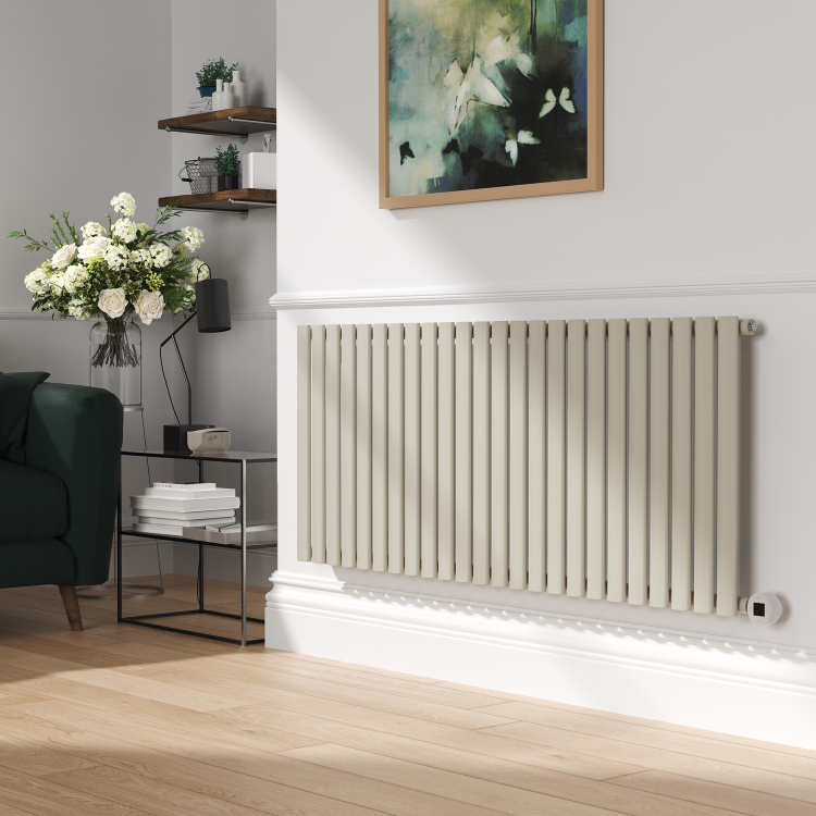 Linen Horizontal Smart Electric Radiator with Wi-Fi Thermostat - 2KW - H600xW1410 - Bathroom Safe