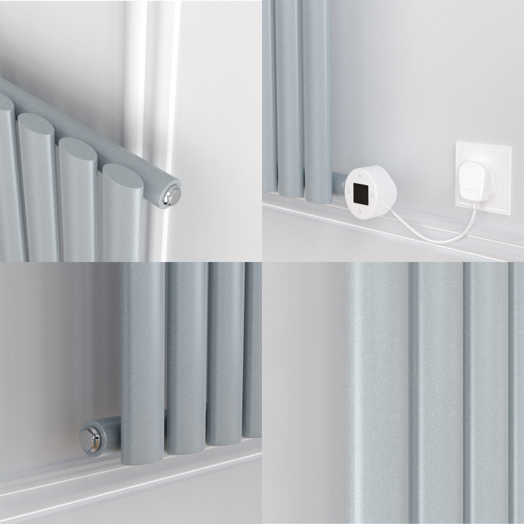 Salt & Pepper Horizontal Smart Electric Radiator with Wi-Fi Thermostat - 2KW - H600xW1410 - Bathroom Safe