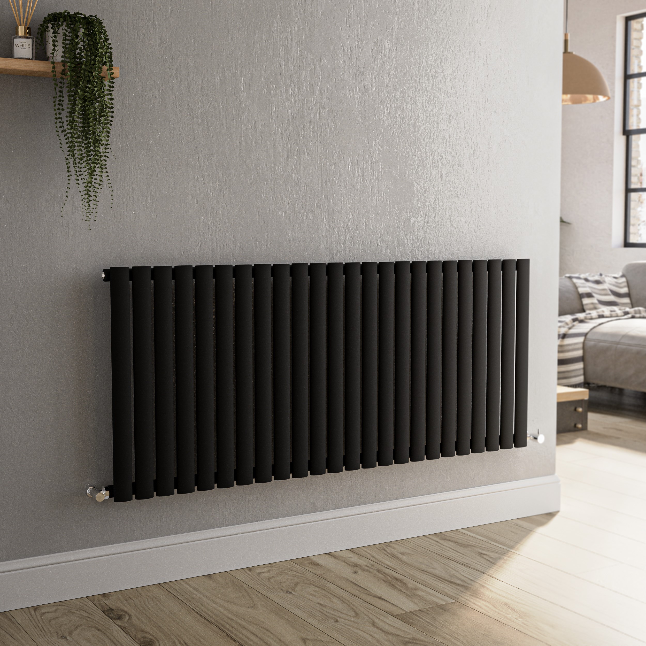 Sorrento Midnight  Horizontal Oval Designer Radiator 600X1416mm Single Panel 3783 Btu HS24-600-BCO