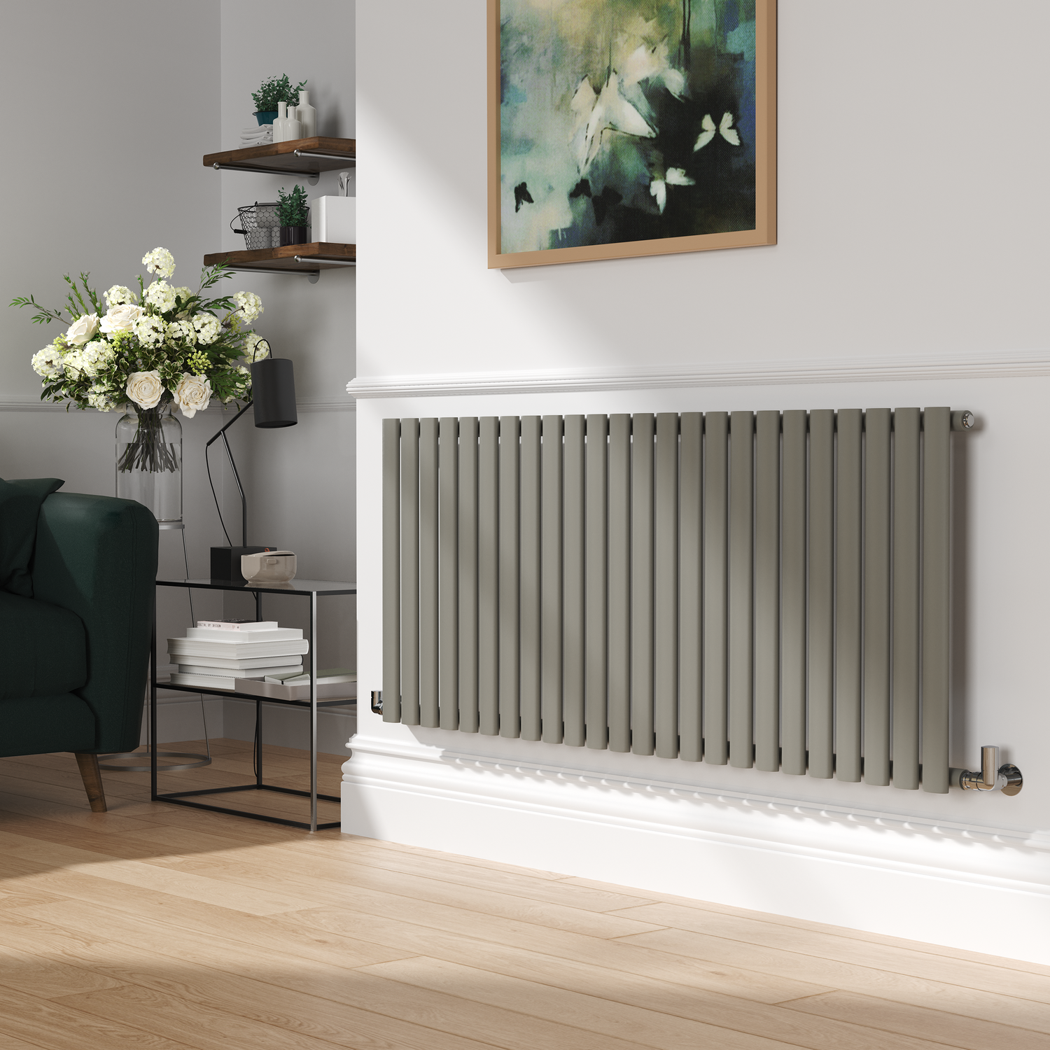 Sorrento Smoked Stone Horizontal Oval Designer Radiator 600X1416mm Single Panel 3783 Btu HS24-600-SSCO